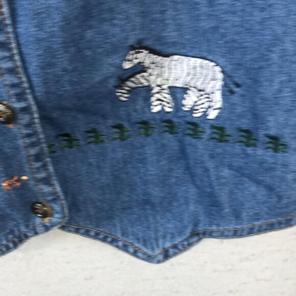 Vintage Way To Go Denim Vest Womens Large Noahs Ark Embroidered Animals 90s Rare - Picture 13 of 15